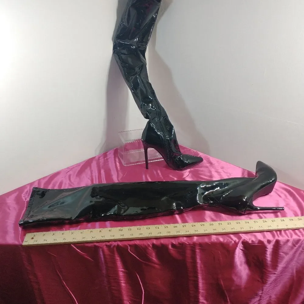 Liliana Women's SZ 9 Sexy Black Pointy Thigh High Over-Knee Boots Stiletto Boots